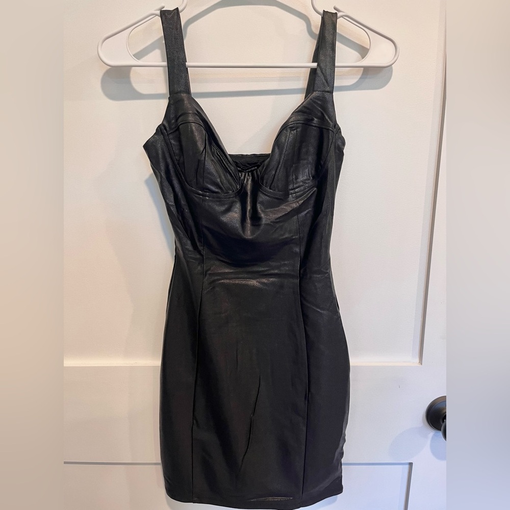 Naked Wardrobe Black Faux Leather Mini Dress (NWT) Size Small